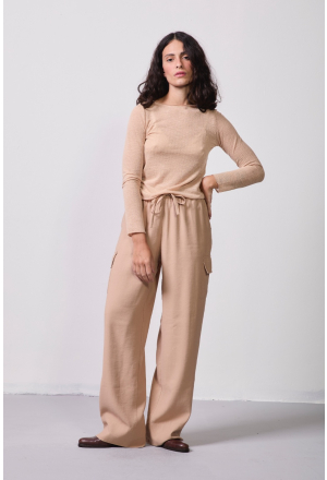 BLUSA TEXTURE MANGA BEGE