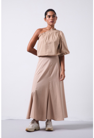 BLUSA UM OMBRO BUFANTE BEGE