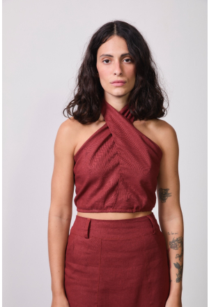 BLUSA FRENTE ÚNICA AMARRAÇÃO VINHO