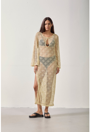 VESTIDO CROCHET GOTA BEGE