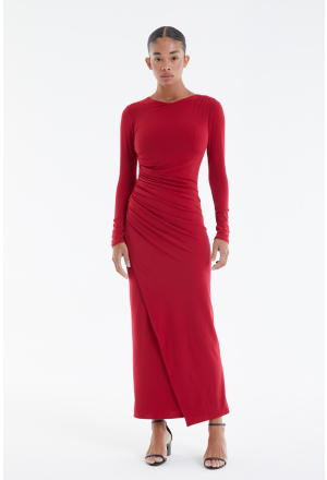 VESTIDO MANGA DRAPEADO VERMELHO