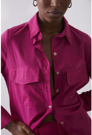 CAMISA SOCIAL ALGODAO BOLSO FRAMBOESA