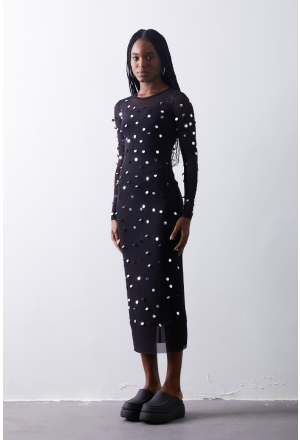 VESTIDO TULE LONGUETE LANTEJOULA PRETO