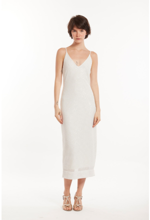 VESTIDO PAETE MIDI BRANCO