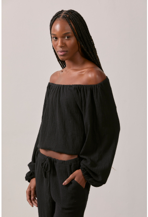 BLUSA MANGA BUFANTE FRANZIDA PRETO