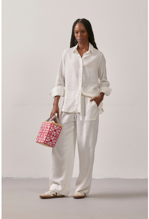 CALÇA RETA BOLSO CAMBRAIA OFFWHITE