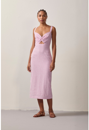 VESTIDO VAZADO NO LISTRA