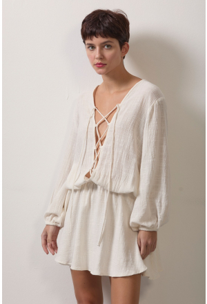 VESTIDO MINI DECOTE CRUZADO OFFWHITE