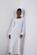 VESTIDO DRAPEADO MANGA BUFANTE DECOTE COSTAS LONGO BRANCO