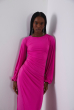 VESTIDO DRAPEADO MANGA BUFANTE DECOTE COSTAS LONGO PINK