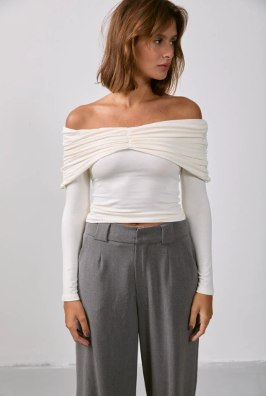 BLUSA OMBRO A OMBRO FRANZIDA OFFWHITE