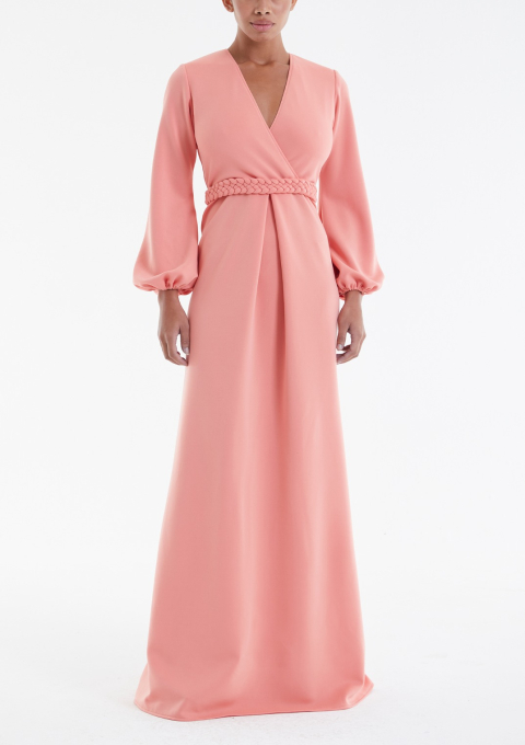 VESTIDO DECOTE MANGA BUFANTE PREGA INTERNA