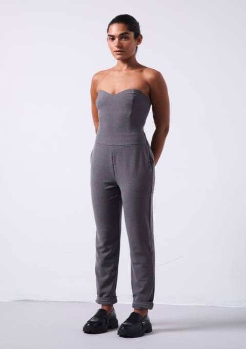 MACACÃO DECOTE CORAÇÃO SEM ALÇA CHUMBO