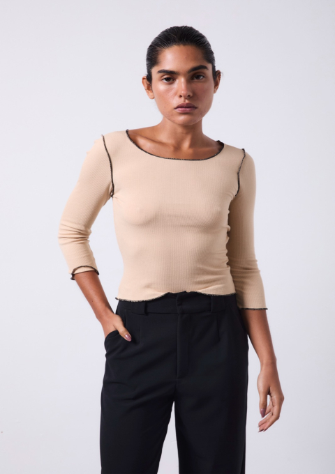 BLUSA MANGA GOLA U RIBANA BEGE