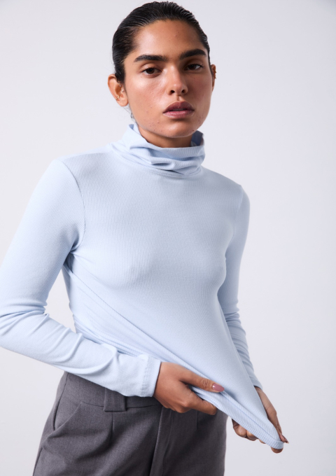 BLUSA MANGA GOLA RIBANA CANELADA AZUL CLARO