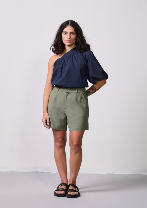 BLUSA UM OMBRO BUFANTE MARINHO