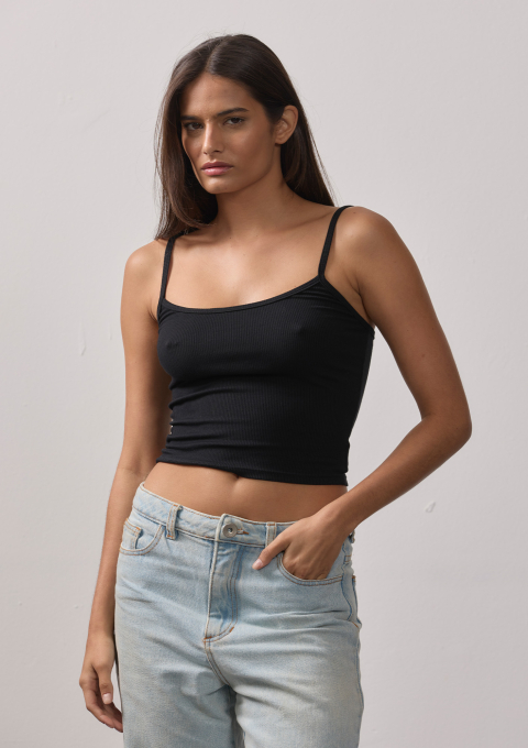 BLUSA CANELADA ALÇA PRETO