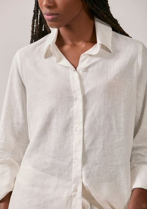 CAMISA SOCIAL ARREDONDADA CAMBRAIA OFFWHITE