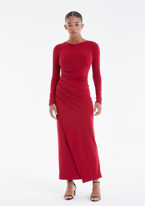 VESTIDO MANGA DRAPEADO VERMELHO