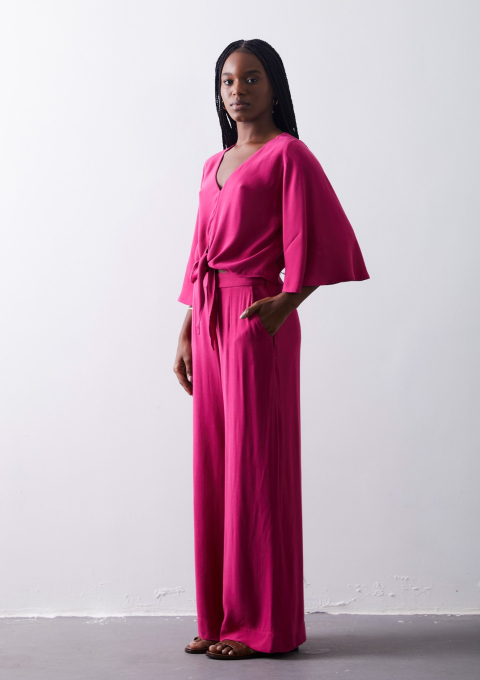 CALÇA MIDI RAYON SATIN FRAMBOESA