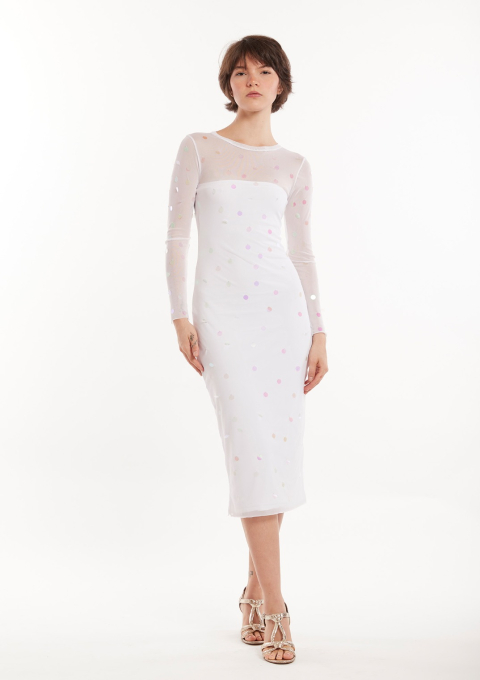 VESTIDO TULE LONGUETE LANTEJOULA OFFWHITE