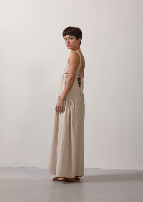 VESTIDO RODADO CAMBRAIA AREIA