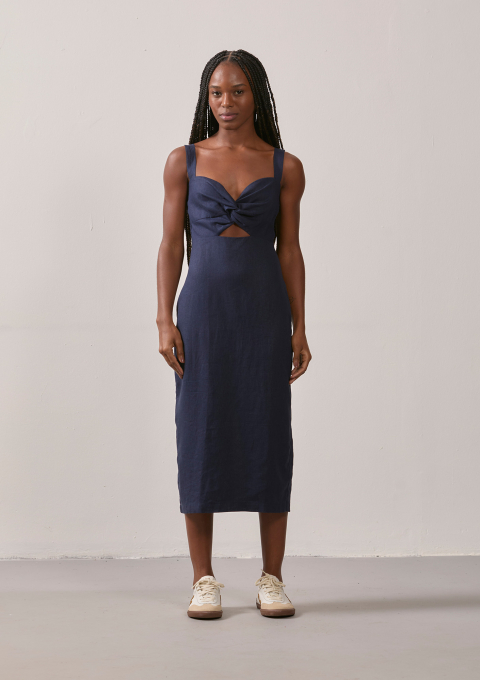 VESTIDO VAZADO NÓ MARINHO