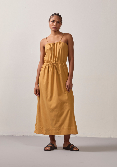 VESTIDO FRANZIDO VOIL MOSTARDA