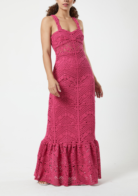 VESTIDO RENDA CORPETE LONGO