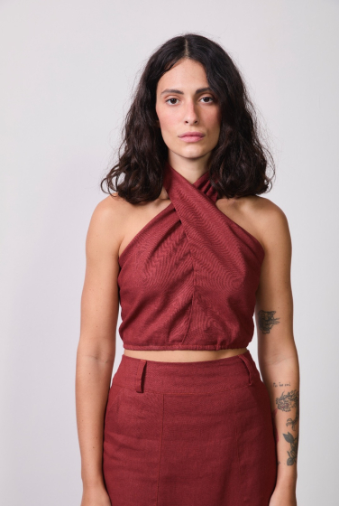 BLUSA FRENTE ÚNICA AMARRAÇÃO VINHO