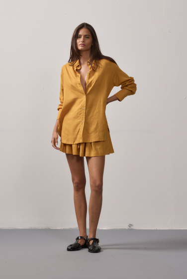 CAMISA SOCIAL ARREDONDADA CAMBRAIA MOSTARDA