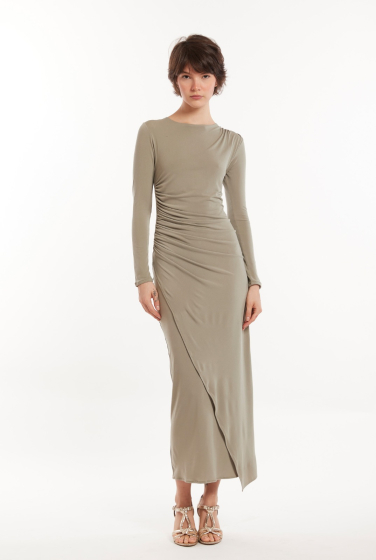 VESTIDO MANGA DRAPEADO VERDE