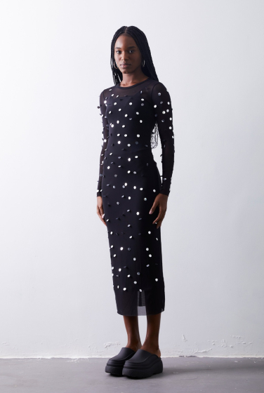 VESTIDO TULE LONGUETE LANTEJOULA PRETO