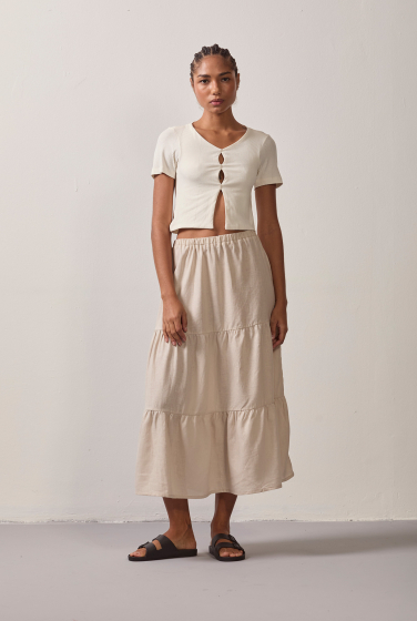 BLUSA CROPPED VAZADA CANELADA OFFWHITE