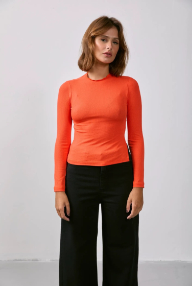 BLUSA GOLA FRUFRU CANELADA LARANJA