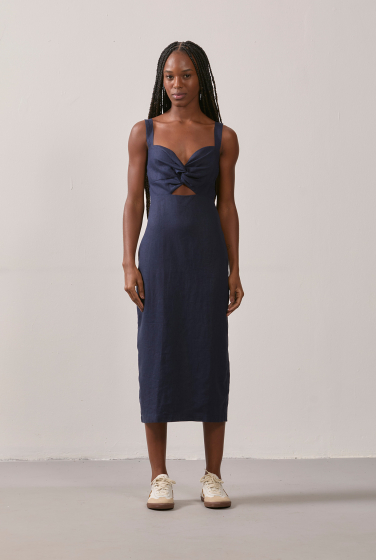 VESTIDO VAZADO NÓ MARINHO