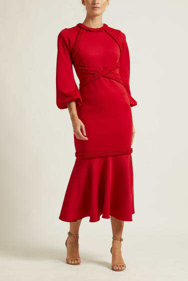 VESTIDO TRANÇA X COM MANGA MIDI