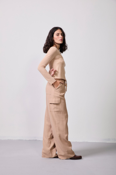 CALÇA RETA CARGO BEGE